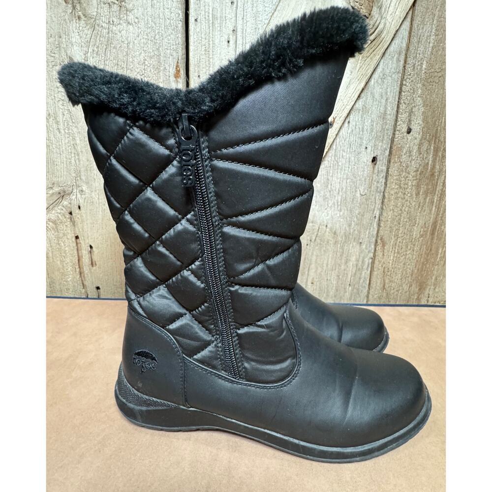 Totes Women's Joni Black Snow Boot Size 8 Double Zipper On Both Sides Fur Trim